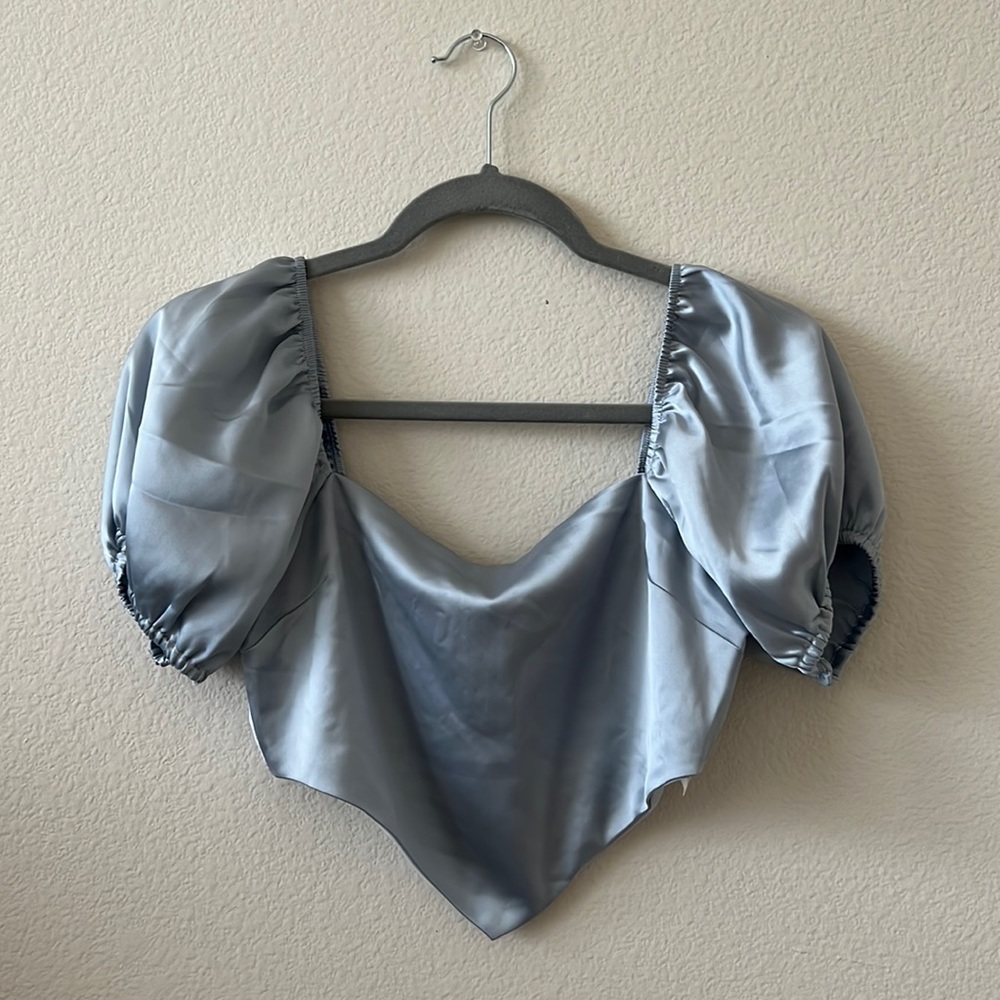 Forever 21 Dusty Blue crop top blouse - Size Small
